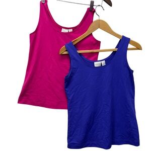 Chicos Microfiber Tank Top Women Sz 0  (Small 4) Scoop Neck 2 Pack Shell Stretch